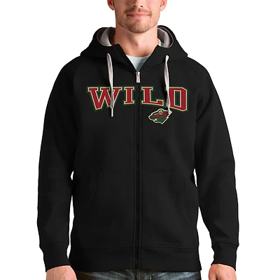 Antigua Heathered Gray Minnesota Wild Wordmark Victory Full-Zip Hoodie