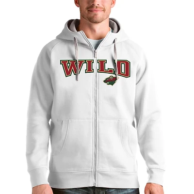 Antigua Heathered Gray Minnesota Wild Wordmark Victory Full-Zip Hoodie