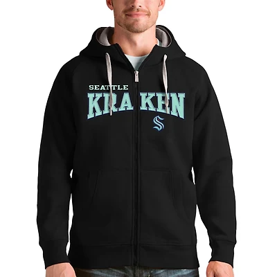Antigua Heathered Gray Seattle Kraken Wordmark Victory Full-Zip Hoodie