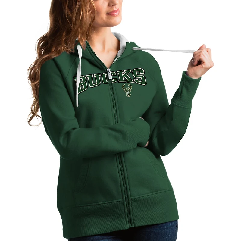 Antigua Hunter Milwaukee Bucks Team Victory Full-Zip Hoodie