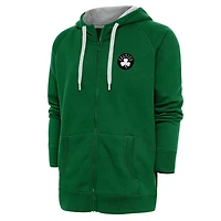 Antigua Kelly Boston Celtics Metallic Logo Victory Raglan Full-Zip Hoodie