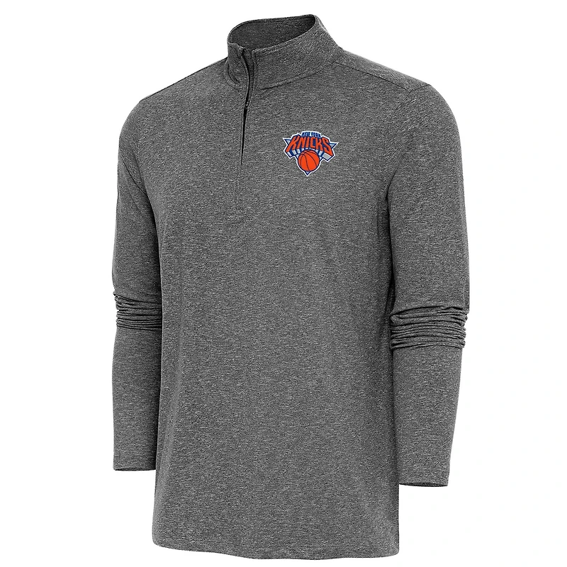 Antigua Heather New York Knicks Hunk Quarter-Zip Pullover Top