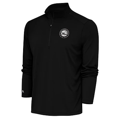 Antigua Philadelphia 76ers Metallic Logo Tribute Quarter-Zip Pullover