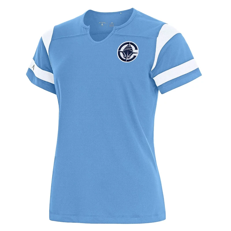 Antigua Powder LA Clippers Encounter Short Sleeve Notch Neck Top