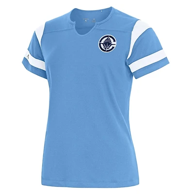 Antigua Powder LA Clippers Encounter Short Sleeve Notch Neck Top