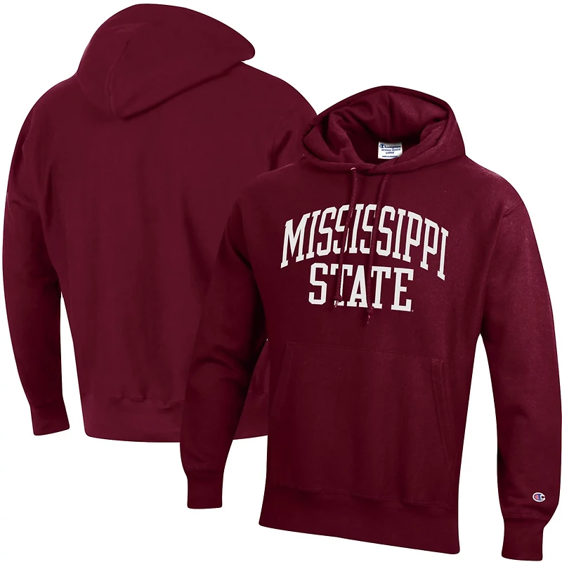 Champion Heathered Gray Mississippi State Bulldogs Team Arch Reverse Weave Pullover Hoodie