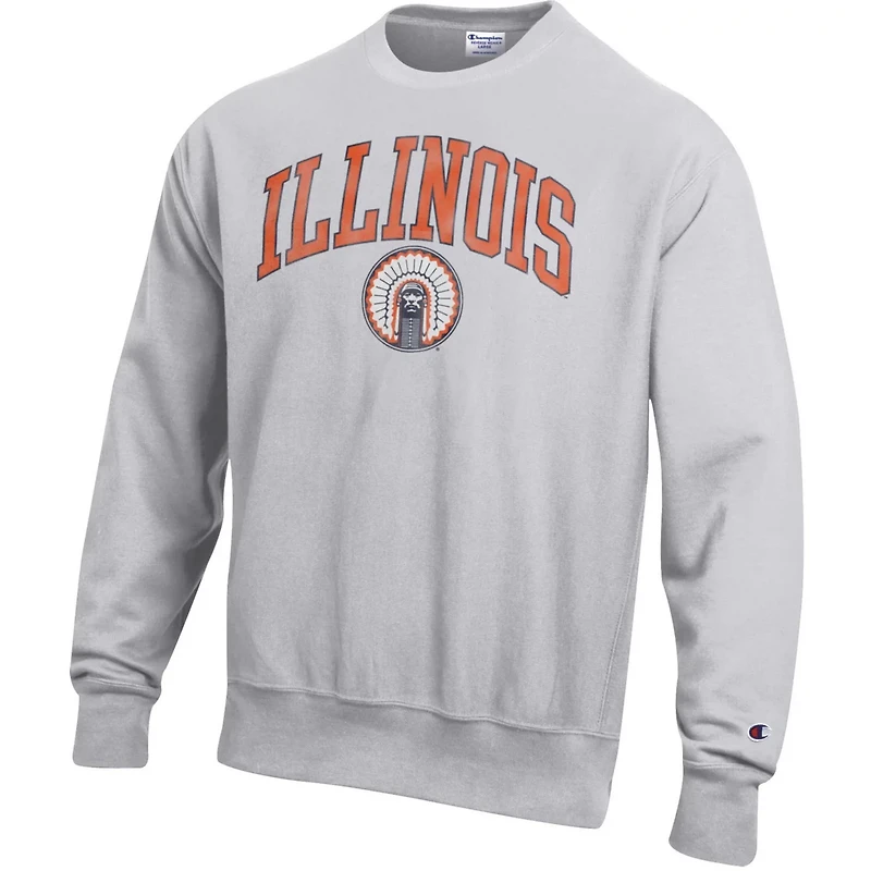 Champion Illinois Fighting Illini Distressed Arch Over Logo Reverse Weave Crew Neck Sweatshirt