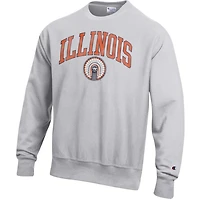 Champion Illinois Fighting Illini Distressed Arch Over Logo Reverse Weave Crew Neck Sweatshirt