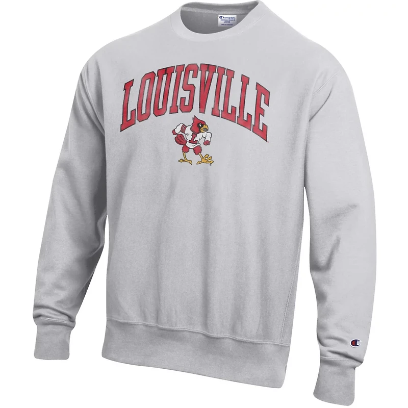 Champion Louisville Cardinals Distressed Arch Over Logo Reverse Weave Crew Neck Sweatshirt