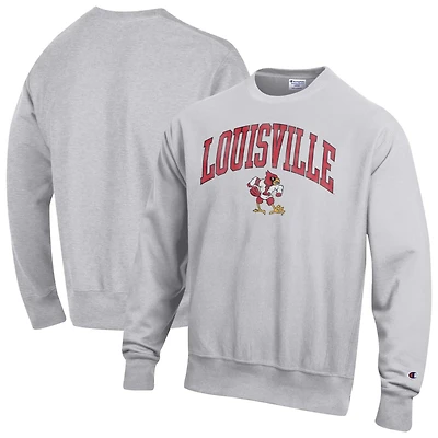 Champion Louisville Cardinals Distressed Arch Over Logo Reverse Weave Crew Neck Sweatshirt