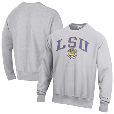Champion LSU Tigers Distressed Arch Over Logo Reverse Weave Crew Neck Sweatshirt