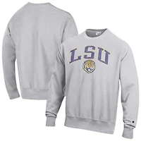 Champion LSU Tigers Distressed Arch Over Logo Reverse Weave Crew Neck Sweatshirt