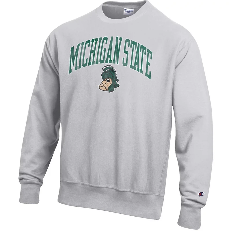 Champion Michigan State Spartans Distressed Arch Over Logo Reverse Weave Crew Neck Sweatshirt