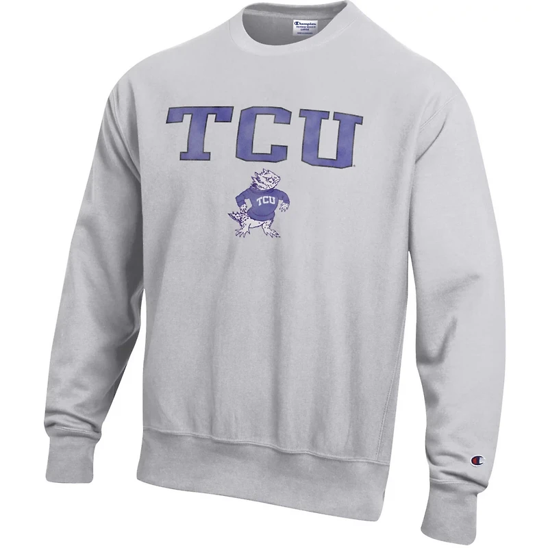 Champion TCU Horned Frogs Distressed Arch Over Logo Reverse Weave Crew Neck Sweatshirt