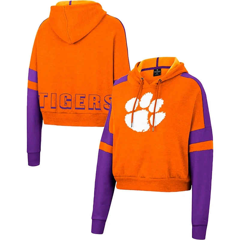 Colosseum Clemson Tigers Throwback Stripe Arch Logo Cropped Pullover Hoodie
