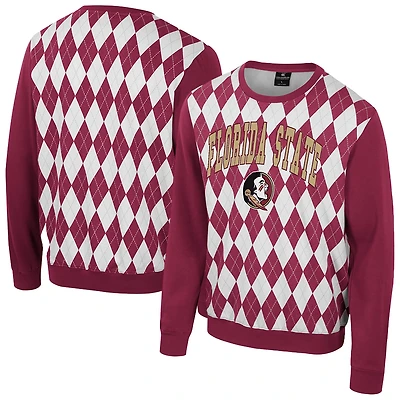 Colosseum Florida State Seminoles The Dealio Argyle Pullover Sweatshirt