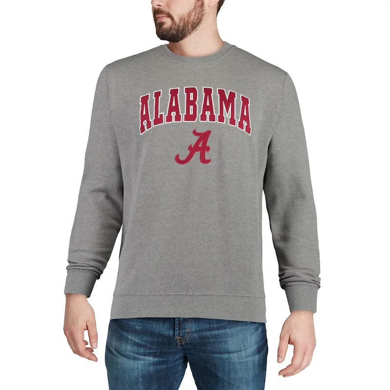Colosseum Heathered Gray Alabama Crimson Tide Arch  Logo Crew Neck Sweatshirt