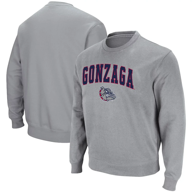 Colosseum Heathered Gray Gonzaga Bulldogs Arch Logo Tackle Twill Pullover Sweatshirt