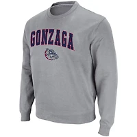 Colosseum Heathered Gray Gonzaga Bulldogs Arch  Logo Tackle Twill Pullover Sweatshirt
