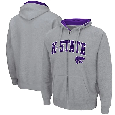Colosseum Heathered Gray Kansas State Wildcats Arch Logo 30 Full-Zip Hoodie