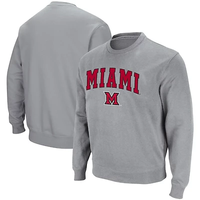 Colosseum Heathered Gray Miami University RedHawks Arch  Logo Tackle Twill Pullover Sweatshirt