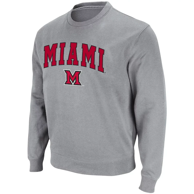 Colosseum Heathered Gray Miami University RedHawks Arch  Logo Tackle Twill Pullover Sweatshirt