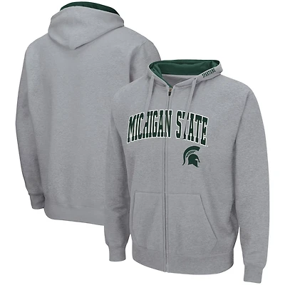 Colosseum Heathered Gray Michigan State Spartans Arch  Logo 30 Full-Zip Hoodie