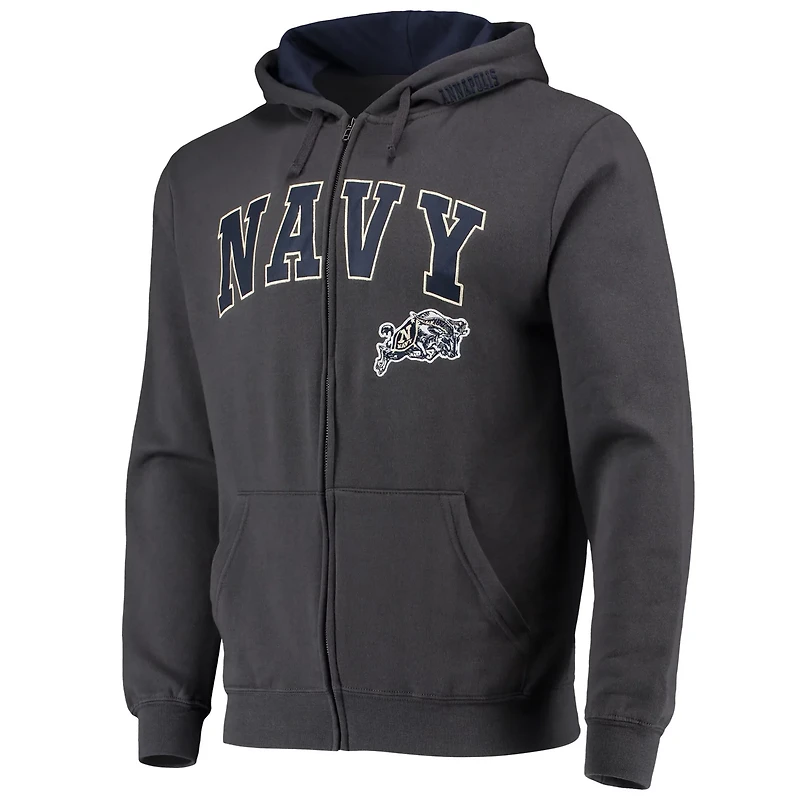 Colosseum Heathered Gray Midshipmen Arch Logo 30 Full-Zip Hoodie