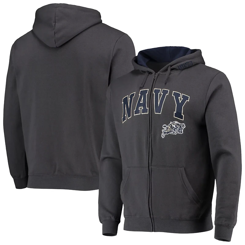 Colosseum Heathered Gray Midshipmen Arch Logo 30 Full-Zip Hoodie