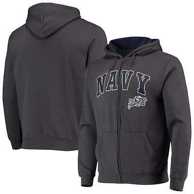 Colosseum Heathered Gray Midshipmen Arch  Logo 30 Full-Zip Hoodie