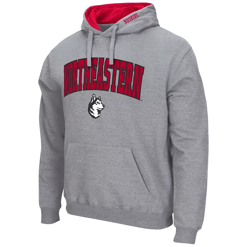 Colosseum Heathered Gray Northeastern Huskies Arch and Logo Pullover Hoodie