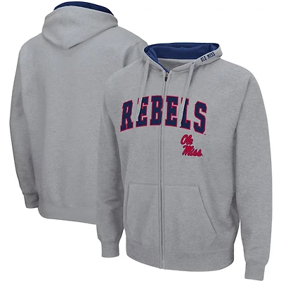 Colosseum Heathered Gray Ole Miss Rebels Arch  Logo 30 Full-Zip Hoodie