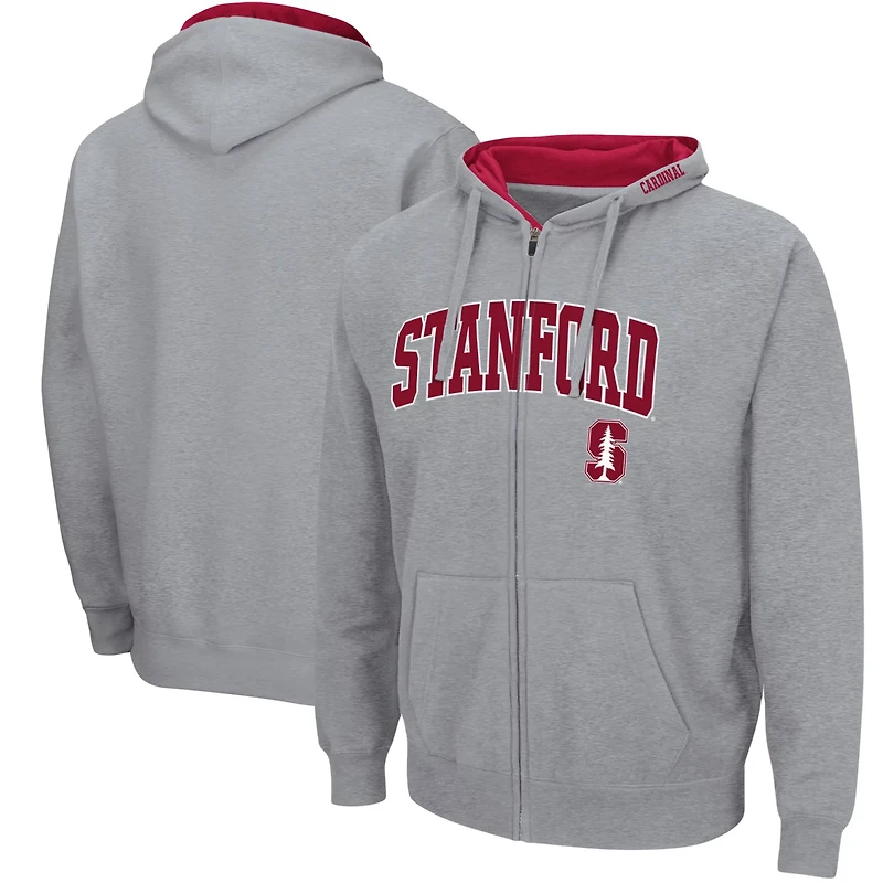 Colosseum Heathered Gray Stanford Cardinal Arch Logo 30 Full-Zip Hoodie