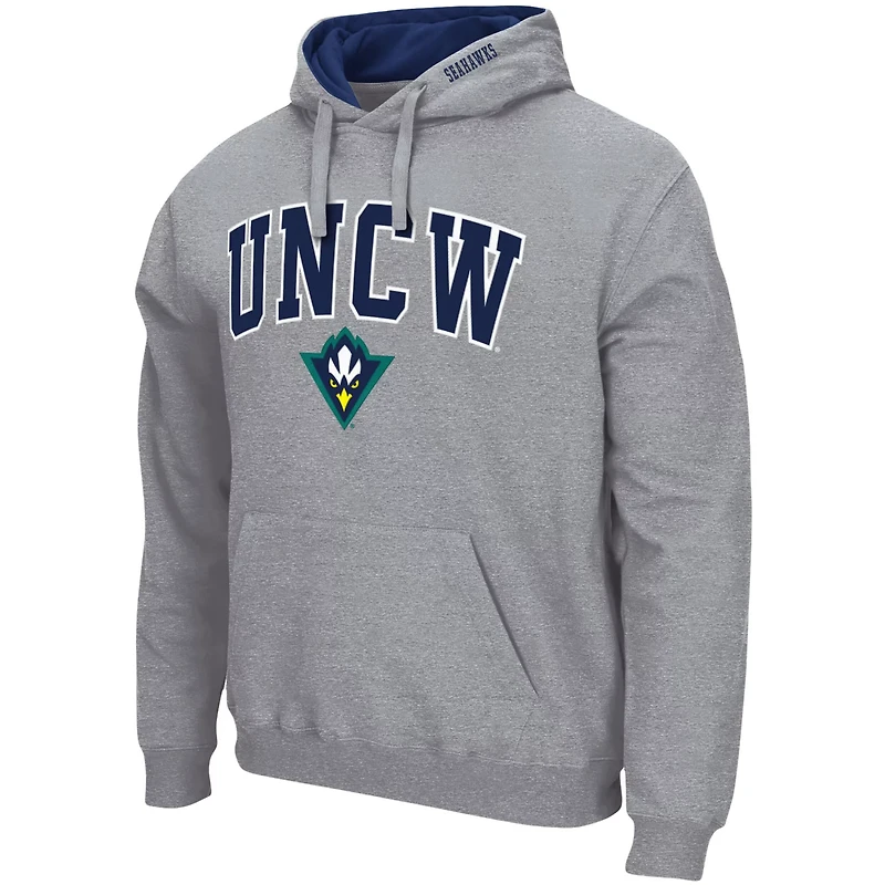 Colosseum Heathered Gray UNC Wilmington Seahawks Arch and Logo Pullover Hoodie