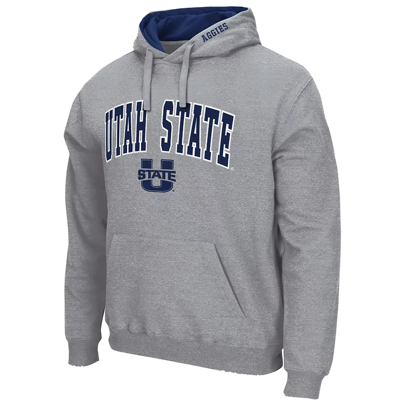 Colosseum Heathered Gray Utah State Aggies Arch and Logo Pullover Hoodie
