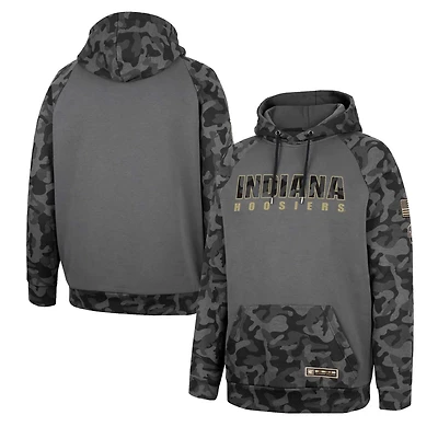 Colosseum Indiana Hoosiers OHT Military Appreciation Camo Stack Raglan Pullover Hoodie