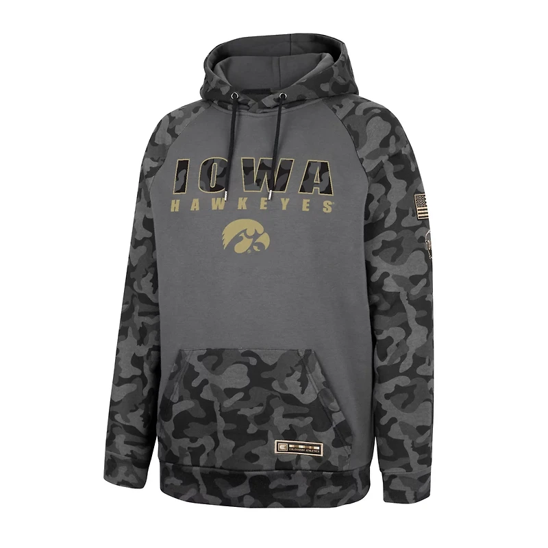 Colosseum Iowa Hawkeyes OHT Military Appreciation Camo Stack Raglan Pullover Hoodie