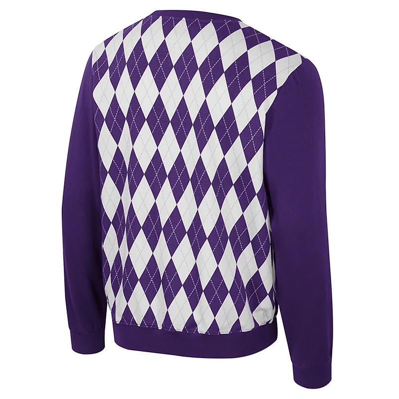 Colosseum LSU Tigers The Dealio Argyle Pullover Sweatshirt