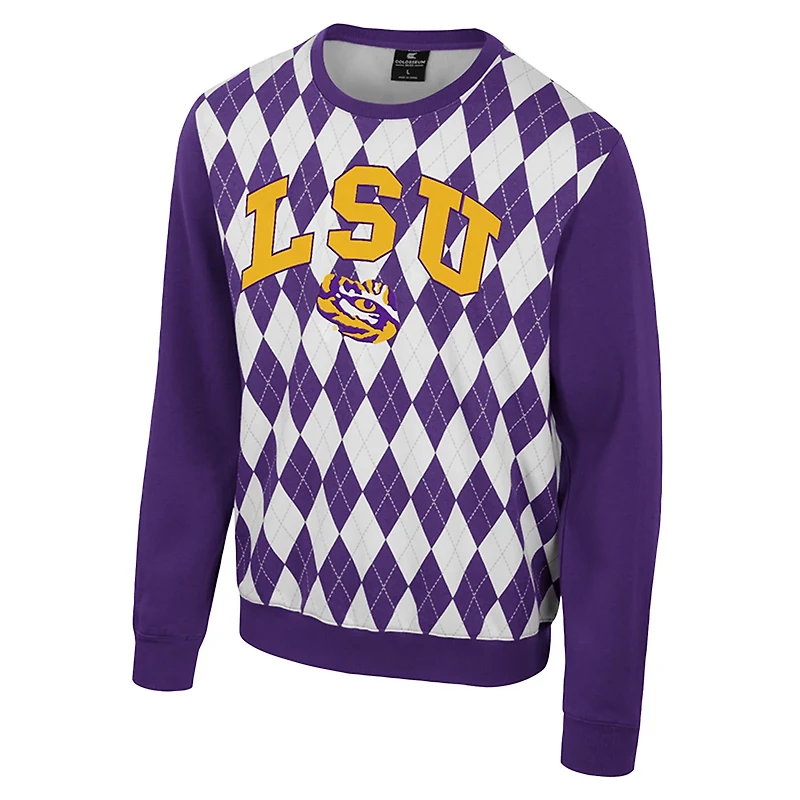 Colosseum LSU Tigers The Dealio Argyle Pullover Sweatshirt
