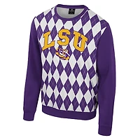 Colosseum LSU Tigers The Dealio Argyle Pullover Sweatshirt