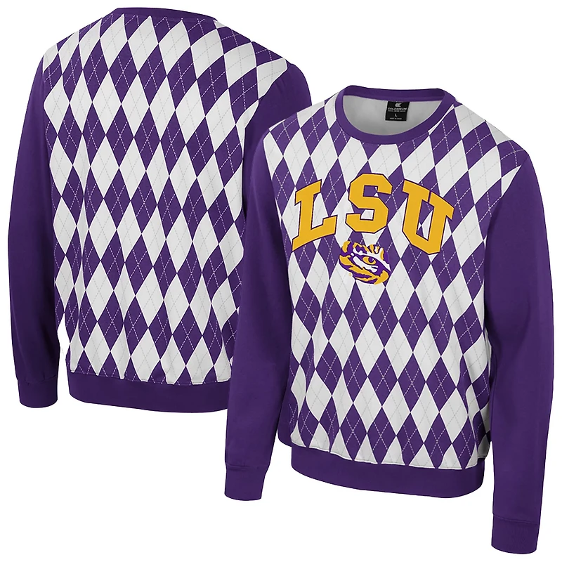 Colosseum LSU Tigers The Dealio Argyle Pullover Sweatshirt