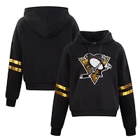 Cuce Pittsburgh Penguins Sequin Cropped Pullover Hoodie