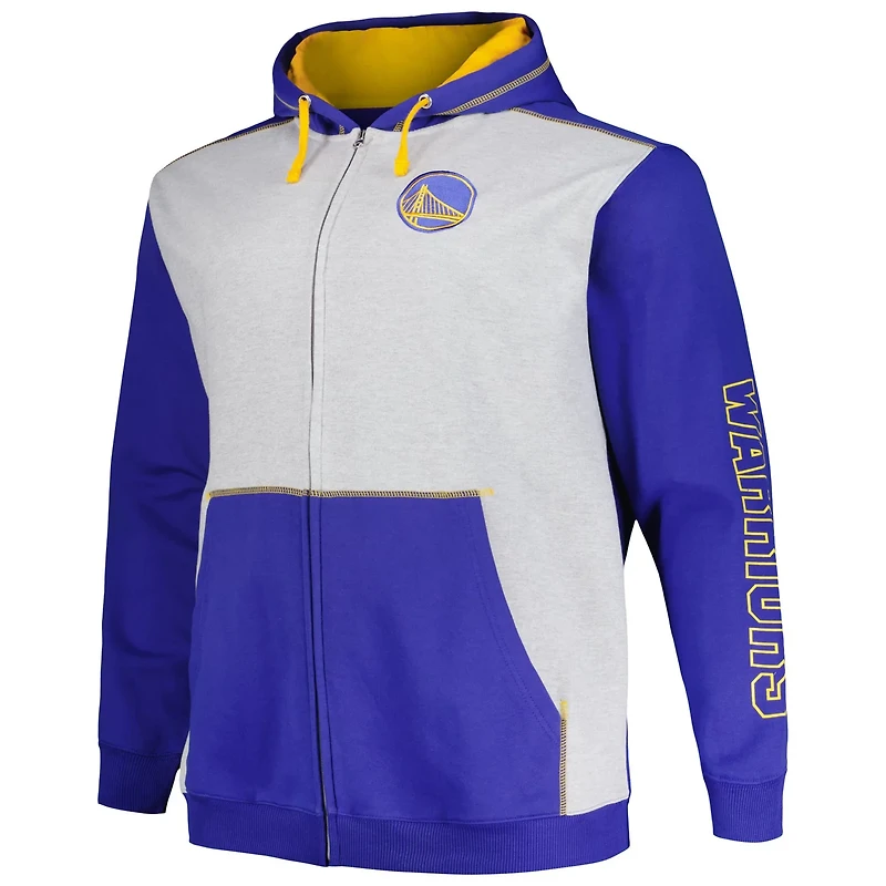 Fanatics Heather Gray Golden State Warriors Big  Tall Contrast Pieced Stitched Full-Zip Hoodie