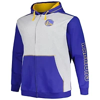 Fanatics Heather Gray Golden State Warriors Big  Tall Contrast Pieced Stitched Full-Zip Hoodie