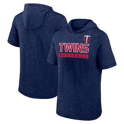 Fanatics Heather Minnesota Twins Push Short Sleeve Pullover Hoodie