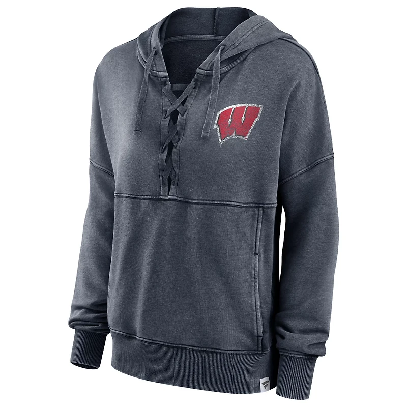 Fanatics Heathered Charcoal Wisconsin Badgers Overall Speed Lace-Up Pullover Hoodie
