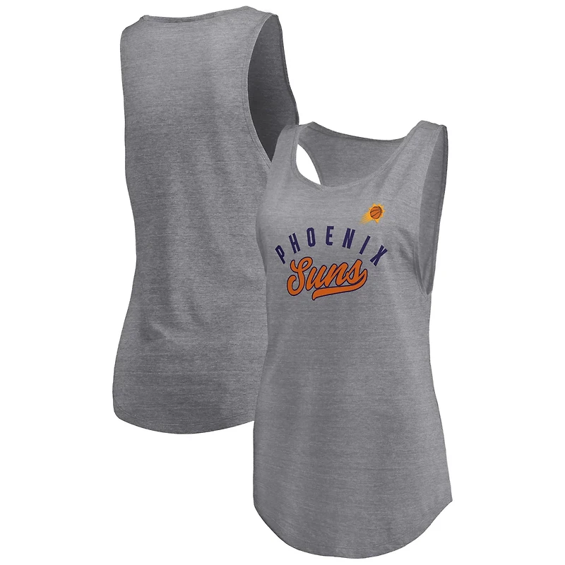 Fanatics Heathered Gray Phoenix Suns Quality Time Open Scoop Neck Tri-Blend Tank Top