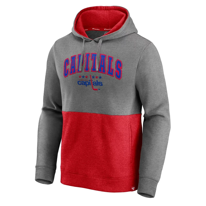 Fanatics Heathered Gray/ Washington Capitals Block Party Classic Arch Signature Pullover Hoodie