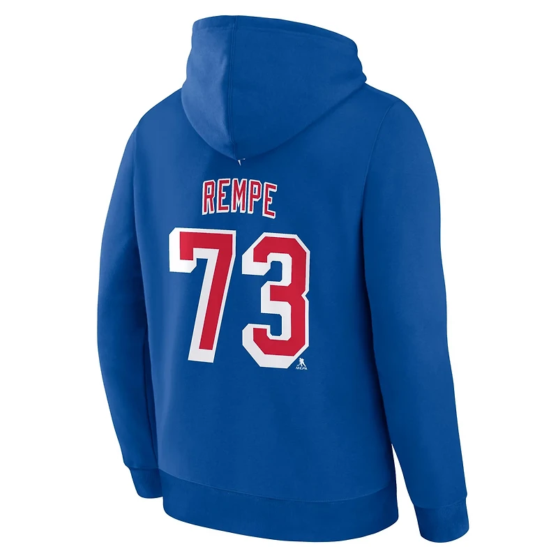 Fanatics Matt Rempe New York Rangers Authentic Stack Name  Number Hoodie
