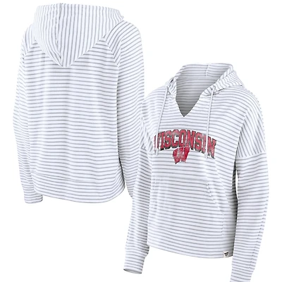 Fanatics Wisconsin Badgers Striped Notch Neck Pullover Hoodie